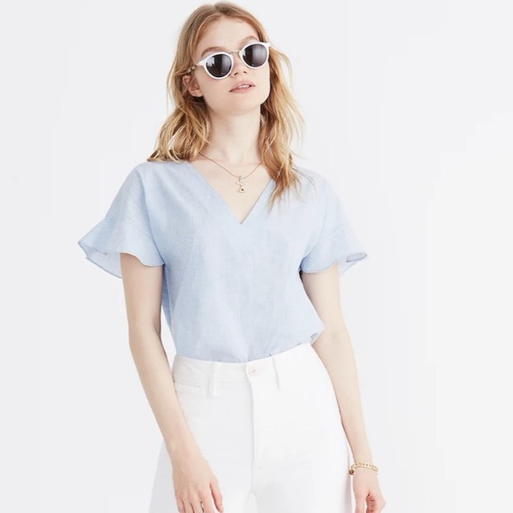 MADEWELL V-Neck‎ Flutter Sleeve Top